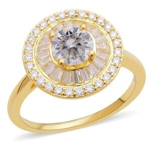 Moissanite Double Halo Ring in Vermeil Yellow Gold Over Sterling Silver